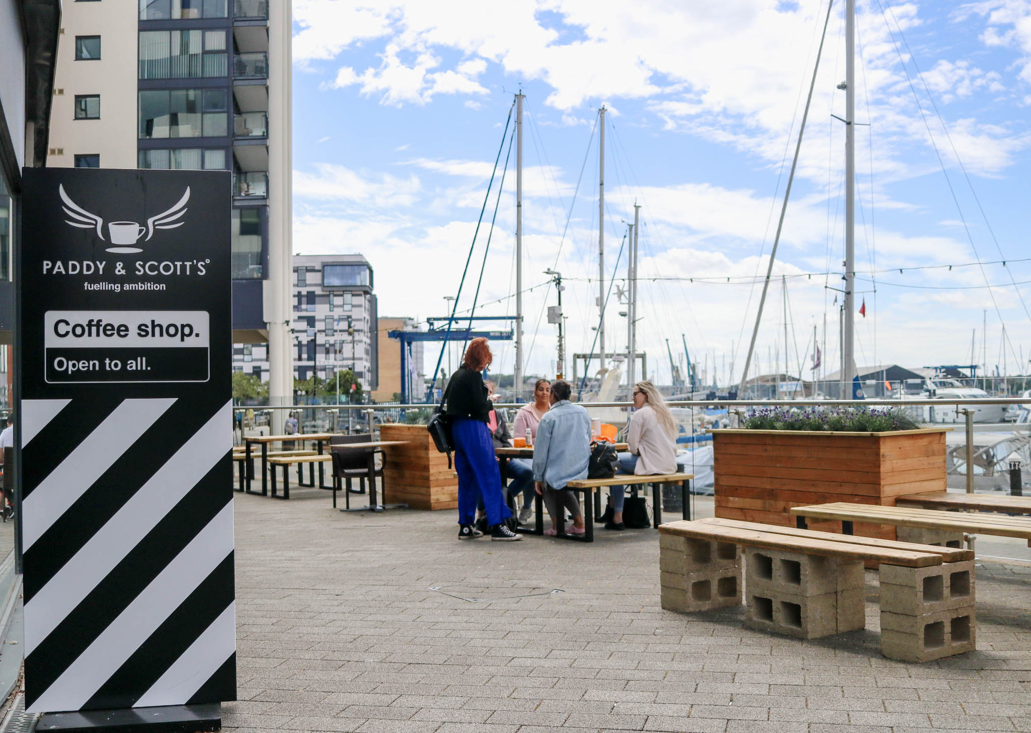 Paddy & Scott's Waterfront Café improves outside terrace using sustainable materials.