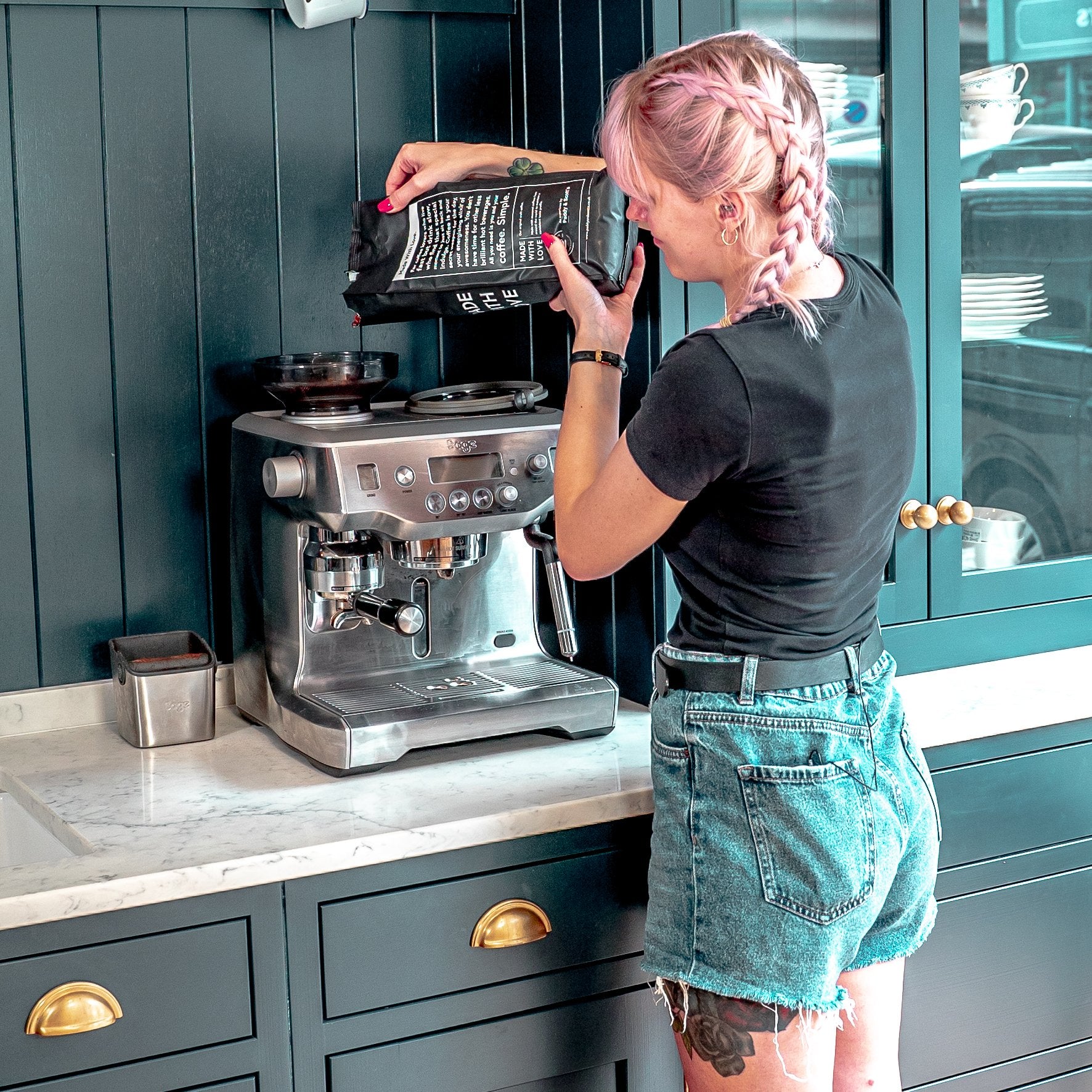 Paddy & Scott's Made With Love Wholebean Coffee Poured Into Coffee Machine